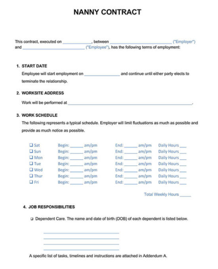 Nanny Contract Templates Basic Guide Examples