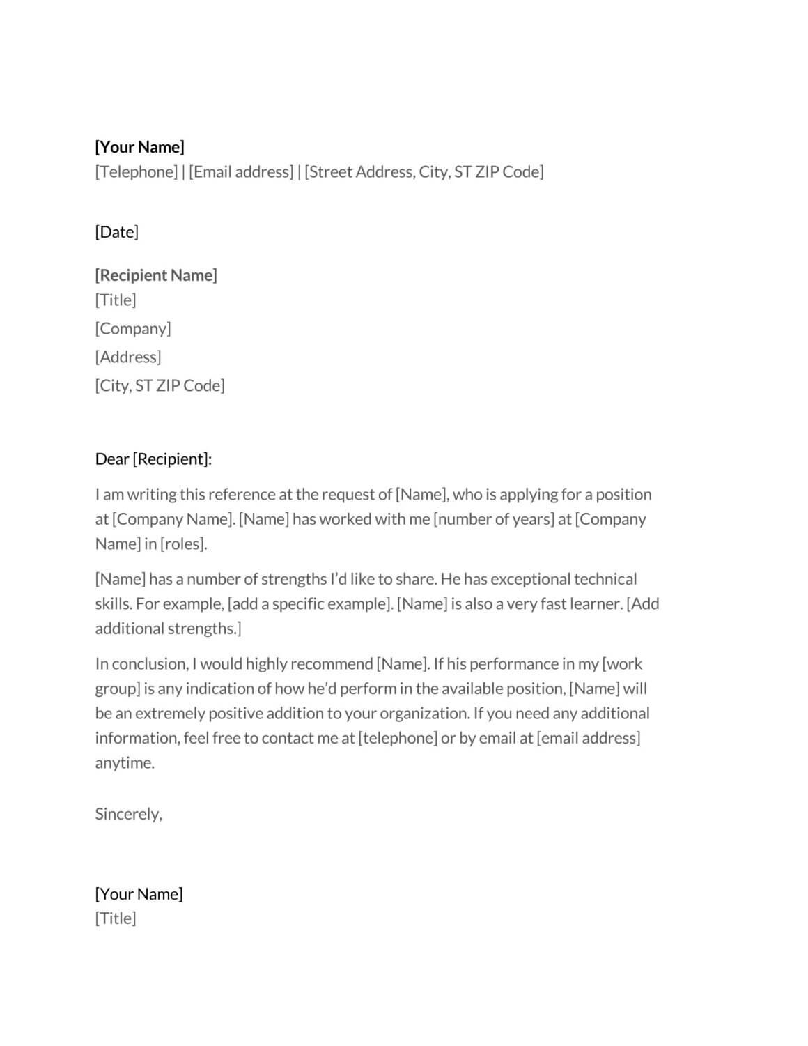 Free Letter Of Recommendation Templates Word Pdf