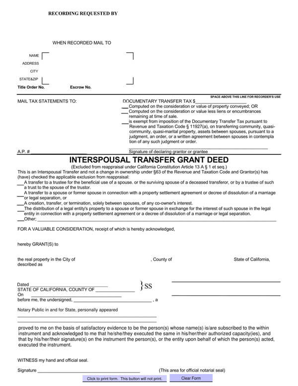 Free Grant Deed Forms Edit Print Word Pdf