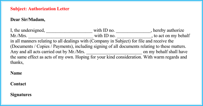 Authorization Letter To Act On Behalf Of Someone 6 Best Samples