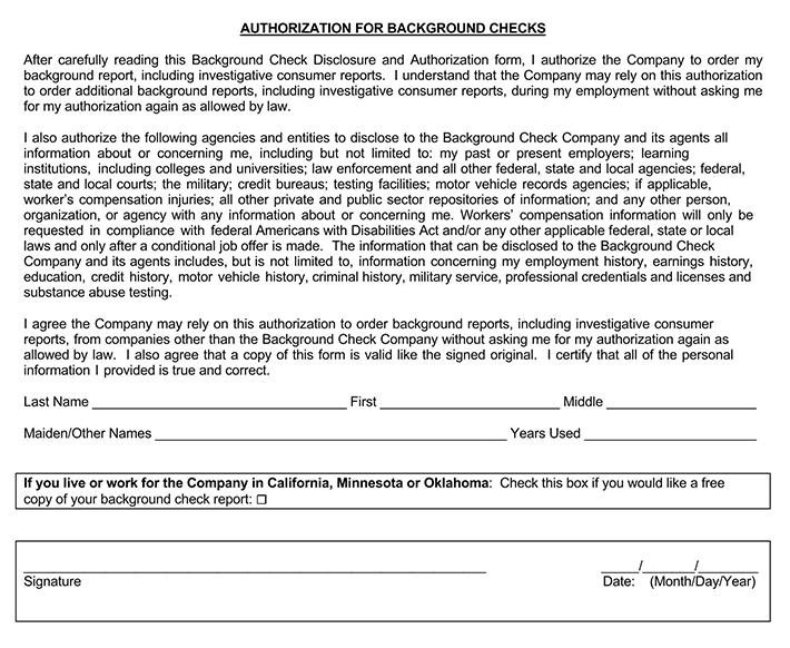 Free Background Check Authorization (Consent) Forms (PDF | Word)