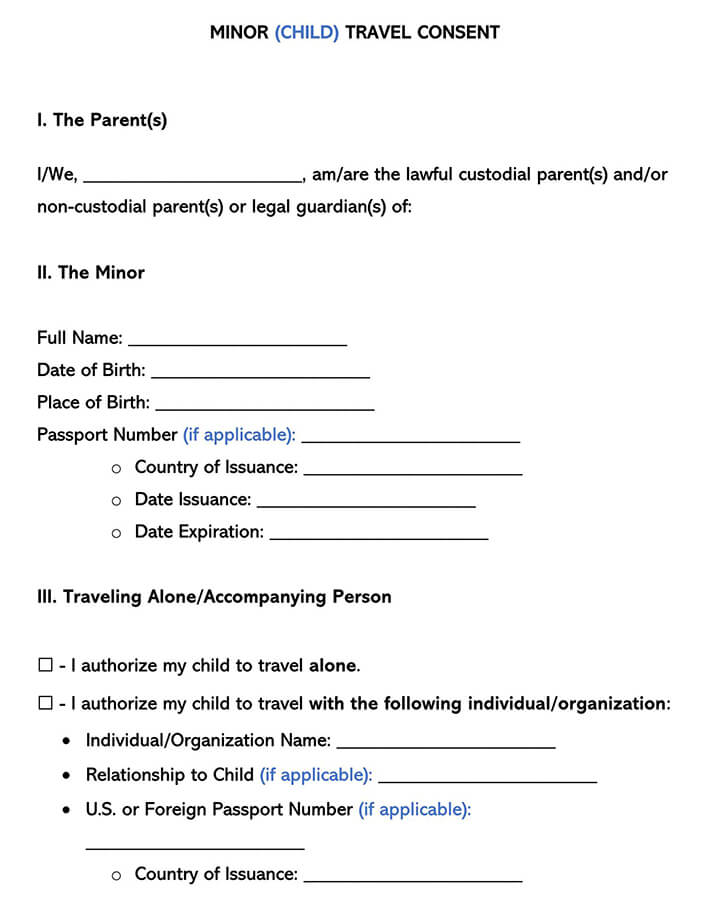 travel consent form for minor with notary