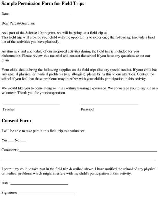 Free Field Trip Consent (Permission) Forms (Word | PDF)