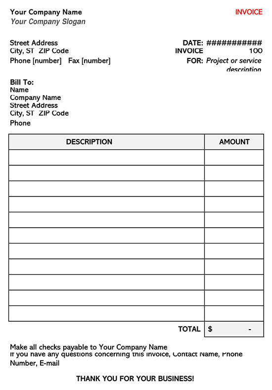 40 free blank invoice templates excel word edit print