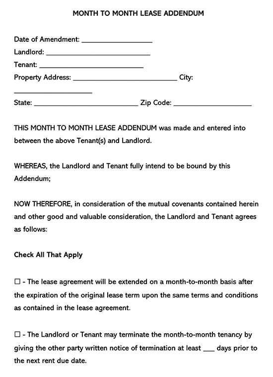 Free Month to Month Lease Addendum Template (Word PDF)