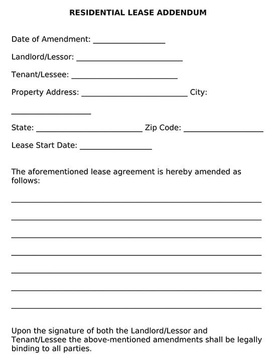 Free Downloadable Residential Lease Addendum Template for Word Format