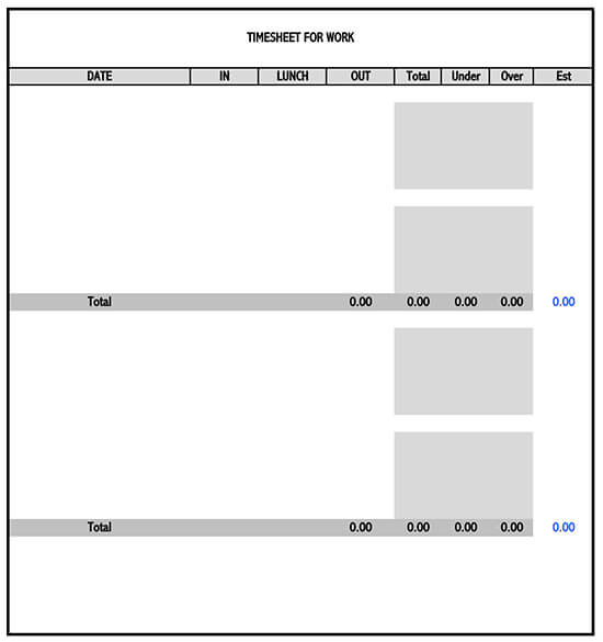 Downloadable Work Timesheet Template 02 for Excel Sheet