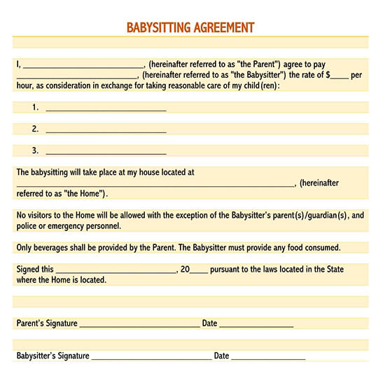 Editable Babysitter Contract Template 01 for Word File