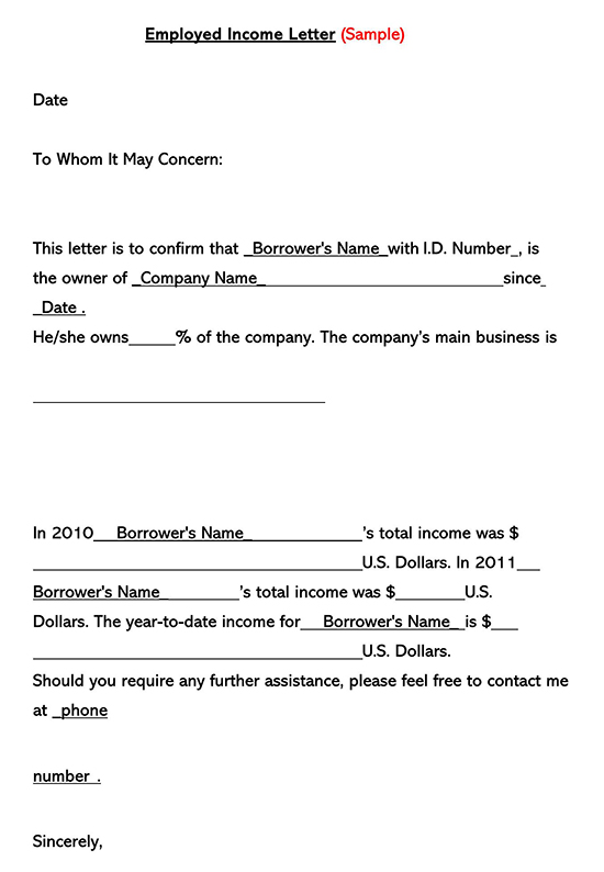 Proof Of Income Letter Sample