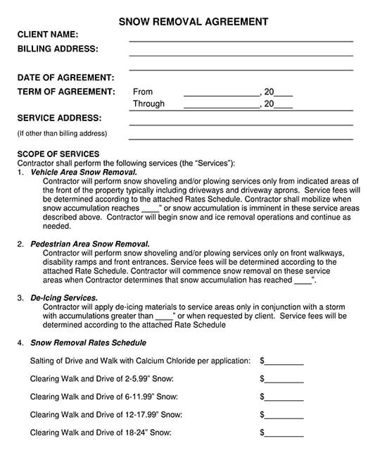 Commercial Free Printable Snow Removal Contract Template