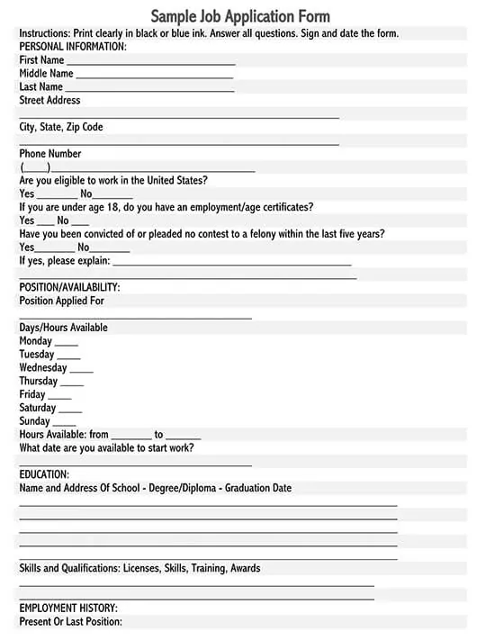 13 basic job application forms templates printable