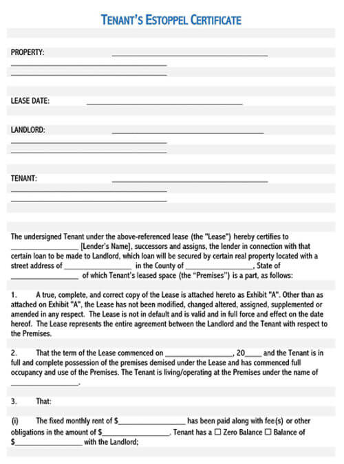 Tenant Estoppel Certificate (Free Forms & Templates)