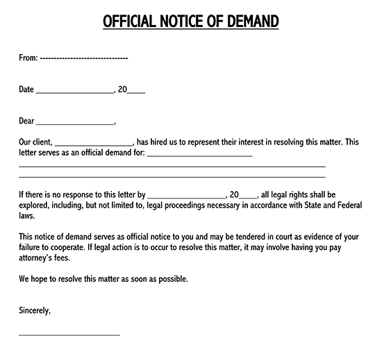 Great Editable Official Demand Notice Form for Word Format