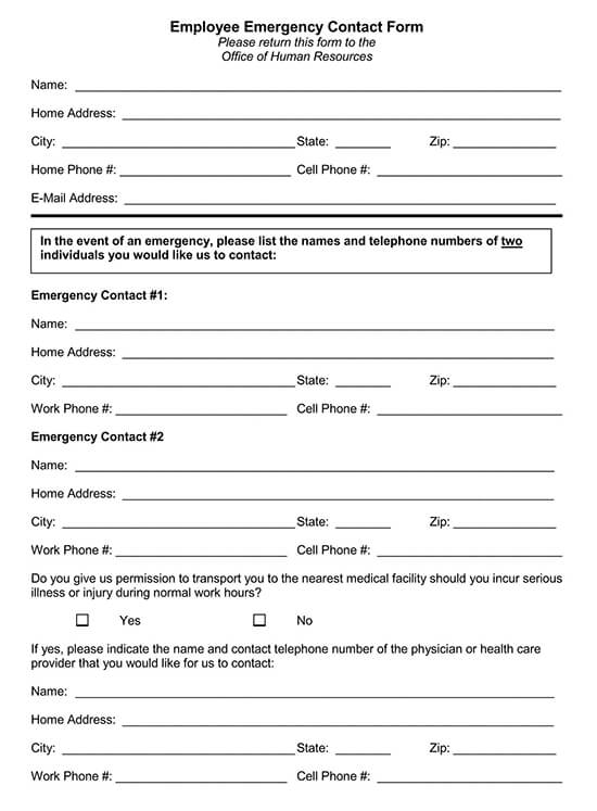 Free Printable Employee Emergency Contact Form Printable Templates