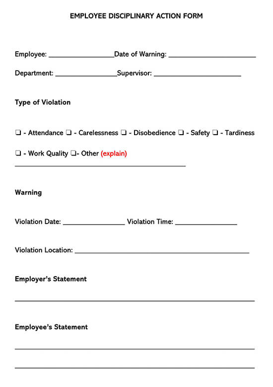 Free Employee Disciplinary Action Form Template 01 for Word File