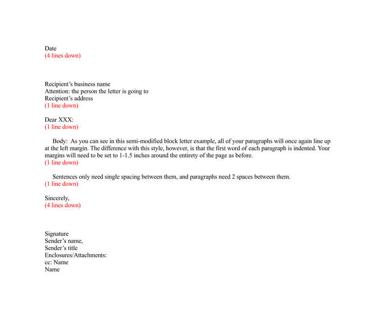 Free Business Letter (Modified Semi-block Template) for Word Document