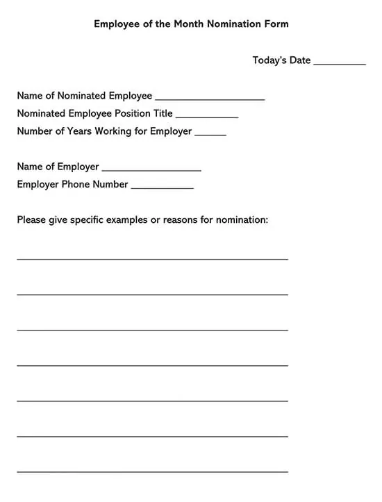 Free Employee Of The Month Nomination Forms Word Pdf