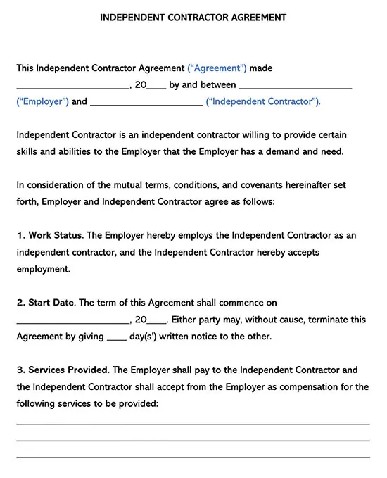 Free Independent Contractor Agreement Templates Word Pdf