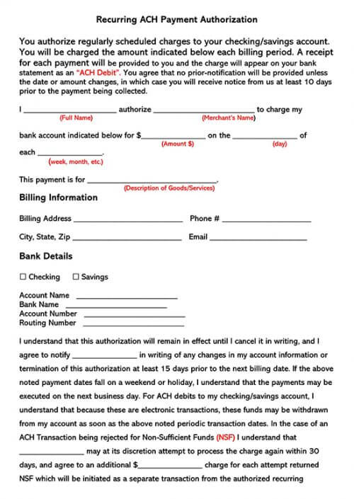 Free Credit Card Ach Authorization Forms Word Pdf 3397