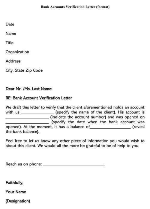 Bank Account Verification Letter Samples Templates