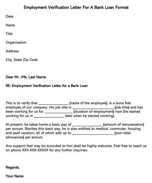 Employment Verification Letter for a Bank Loan (Samples)