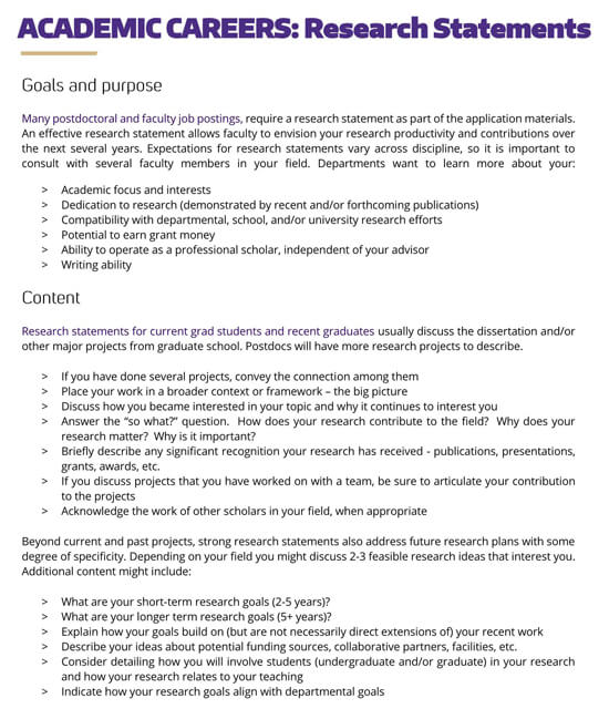 Great Printable Academic Careers Research Statement as Pdf File