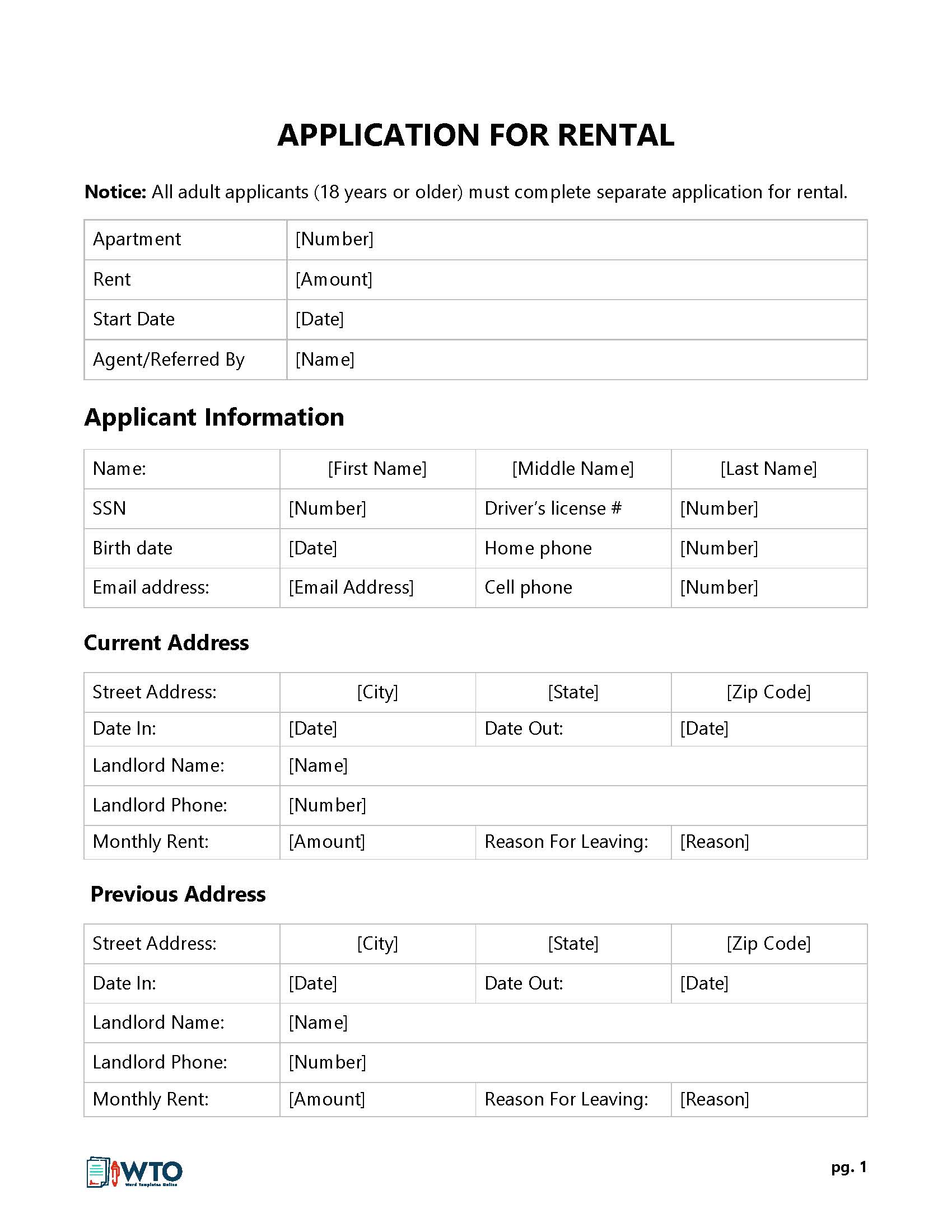Blank Rental Application Forms & Templates (Word PDF)