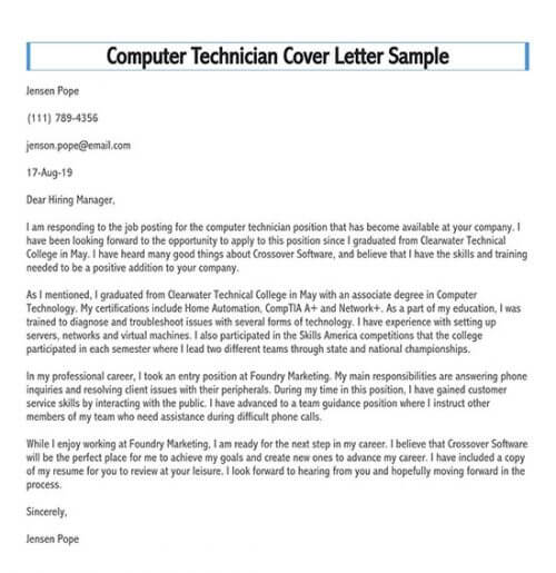 application letter computer technician