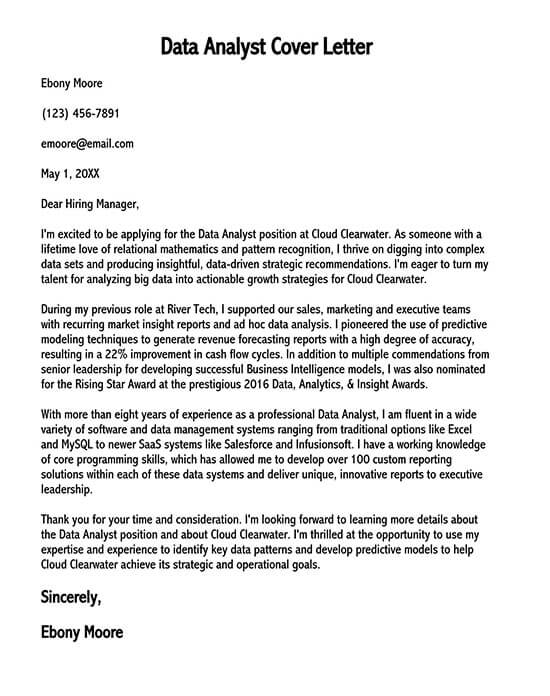 Free Data Analyst Cover Letter Sample for Word