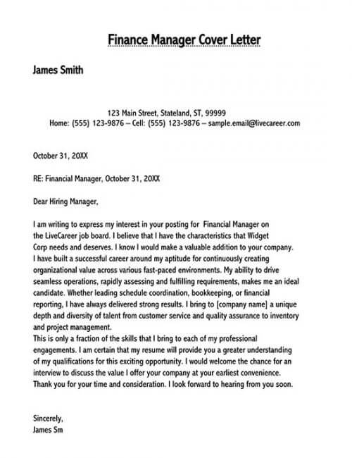 cover letter for finance job application sample