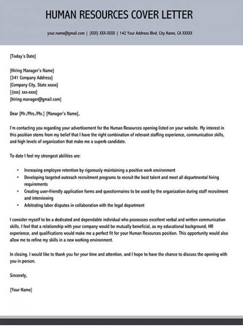 Human Resources Cover Letter Template