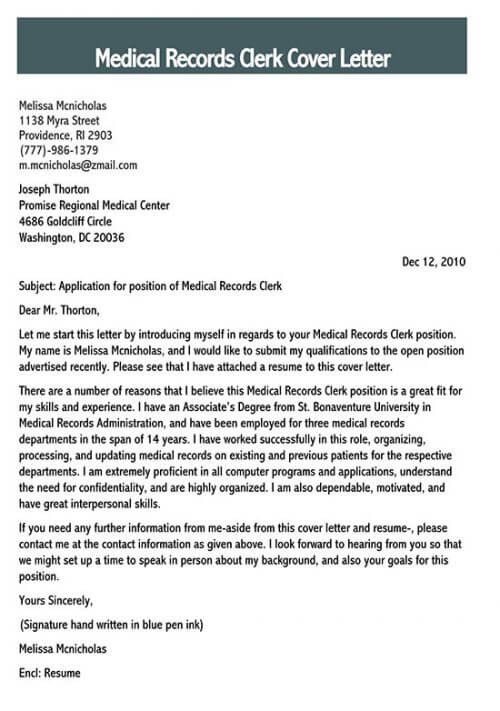 cover letter for police records clerk