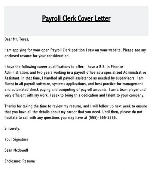simple application letter for clerk job