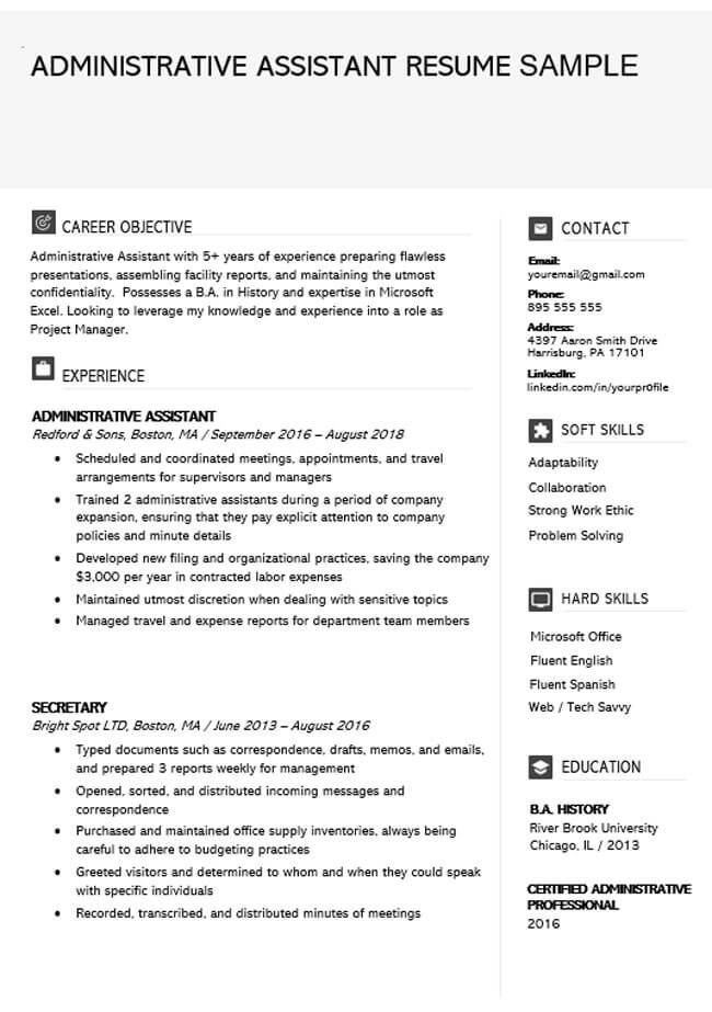 free printable resume template for administrative assistant