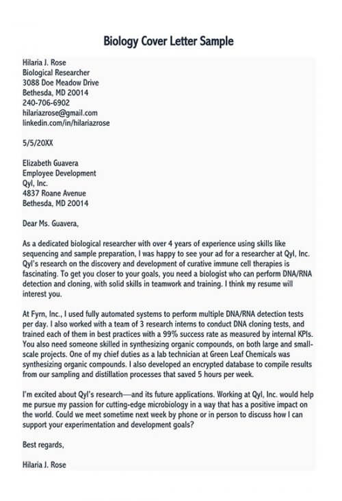 Biology Cover Letter Examples Guide Tips