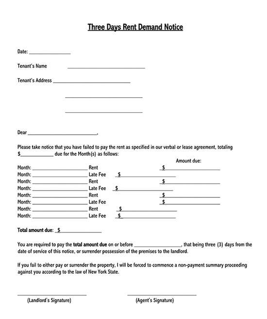 Downloadable 3 Days Rent Demand Letter Template as Word File