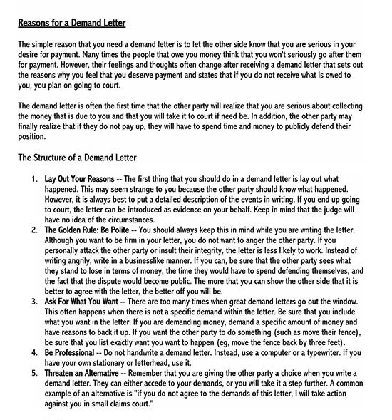 Free Demand Letter Reasons Guide as Word File