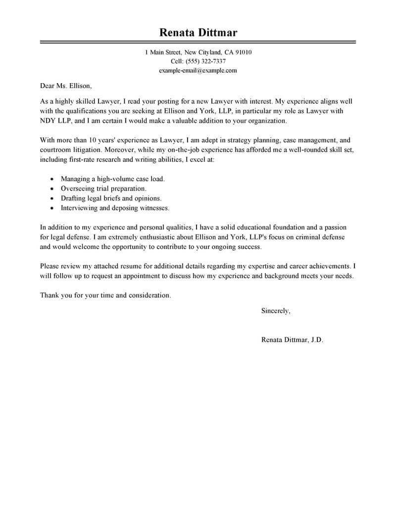sample resume cover letter legal