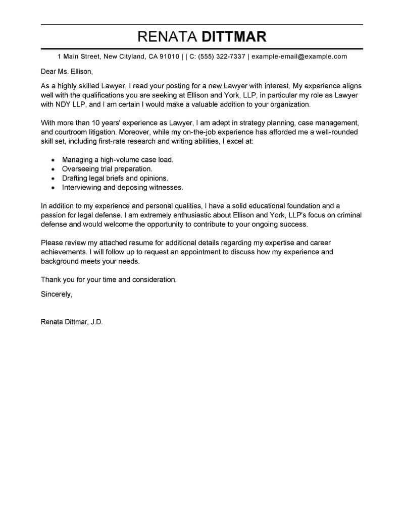 example of legal application letter