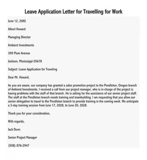 travel for work letter template