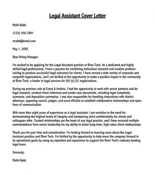 legal work experience cover letter example