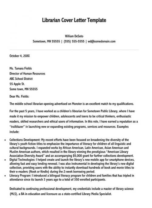 cover letter examples librarian