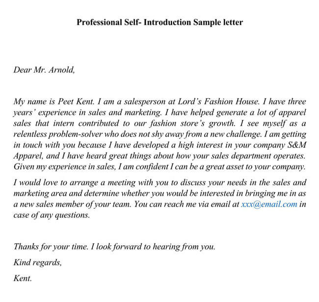 Free Customizable Sales Person Self Introduction Letter Sample for Word Document