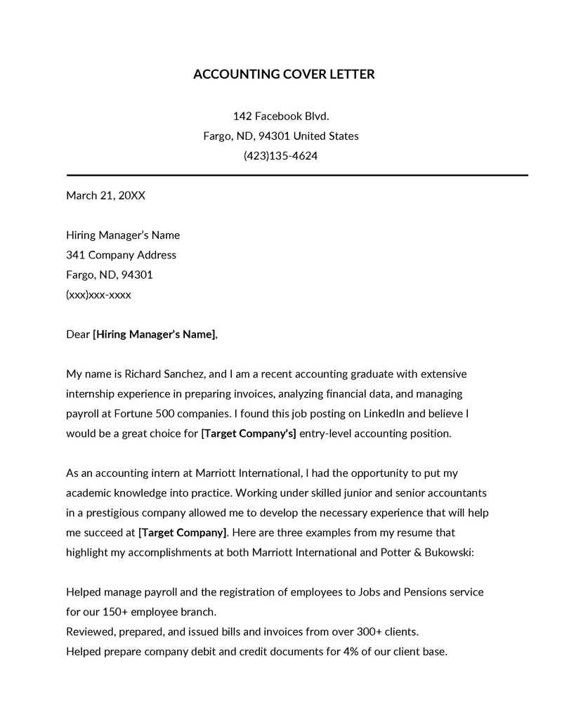 sample cover letter for accounting position