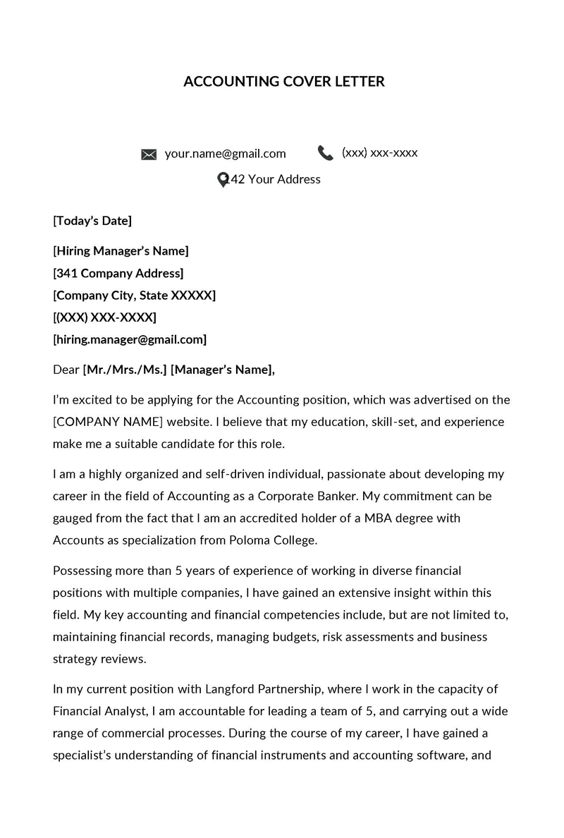 Professional Comprehensive Accounting Cover Letter Template 04 for Word Format
