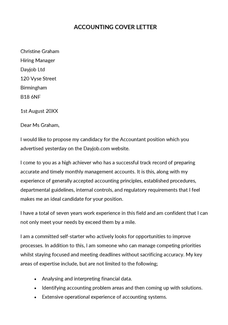 Professional Comprehensive Accounting Cover Letter Template 01 for Word Format
