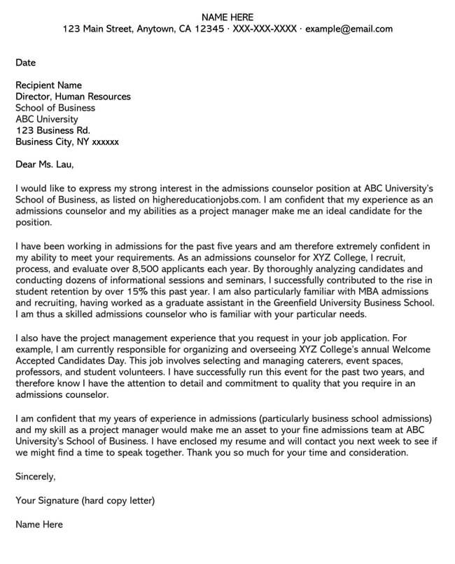 cover letter example for counseling internship