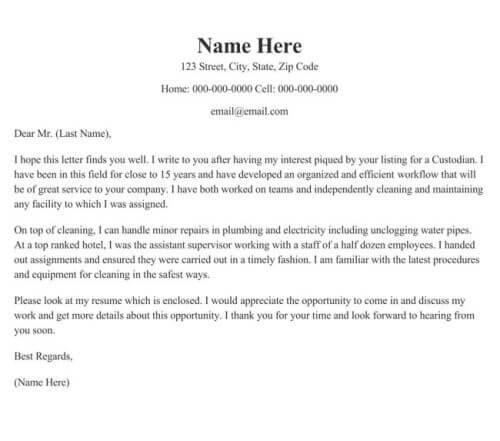 Custodian Cover Letter Examples (Guide & Overview)