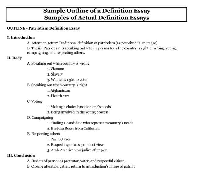 Free Downloadable Definition Essay Outline Sample for Pdf Format