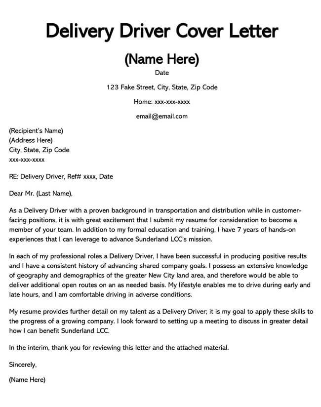 Free Delivery Driver Cover Letter Sample 03 for Word